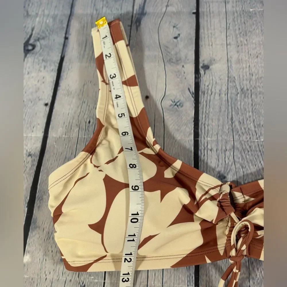 NWT Cupshe Floral Brown and White Bikini Top and Solid Bottom Beach Swimsuit 0X